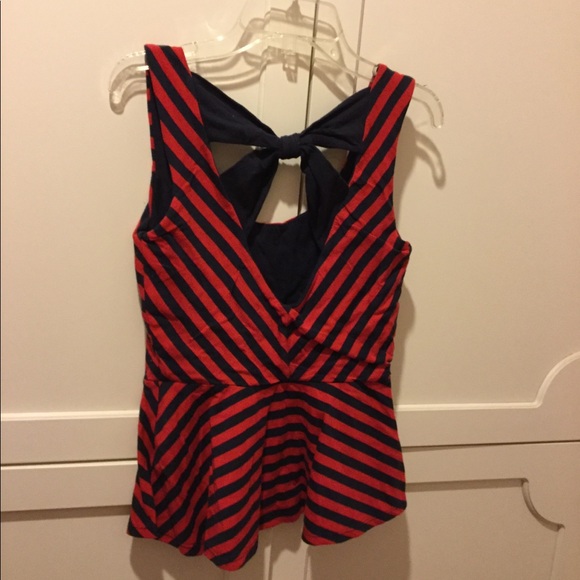 Striped Peplum Top with Bow - Picture 2 of 4